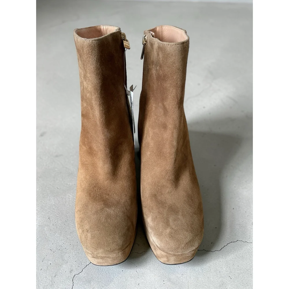 COACH Women's Iona Suede Platform High Chunky Y2K Block Heel Booties Size 9 Tan - Picture 2 of 12